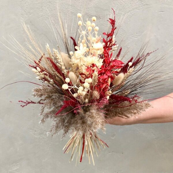 Trockenblumensträuße Trockenblumenstrauß Dark Red Pearl bridal bouquet 2
