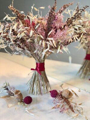 Trockenblumensträuße Braut und Bräutigam Set Boho rose Pearl boutonniere