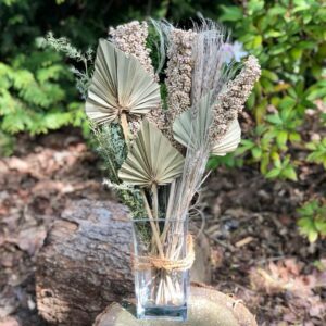 Geschenkset DIY Trockenblumenstrauß Box natur beige grün palmblatt