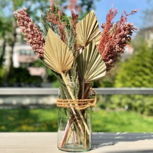 Geschenkset DIY Trockenblumenbox rosa grün natur palmblatt