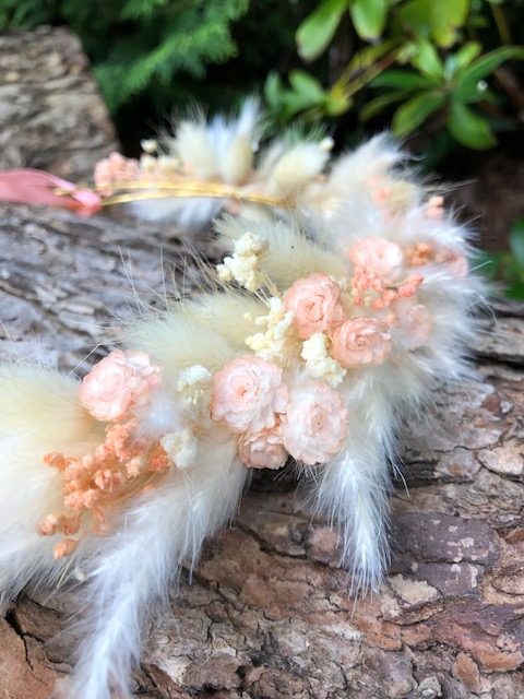 Hochzeit Trockenblumen Haarkranz – Ivory Apricot Flower Pearl hochzeitskranz trockenblumen 4