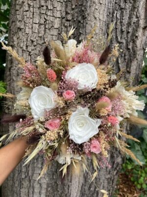 Hochzeit Trockenblumen Brautstrauß – Ivory Rose Pastel Pearl trockenblumenbrautstrauss